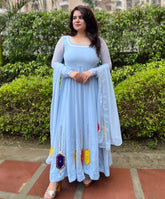 Party wear Hand Embroidered Powder Blue Georgette Anarkali